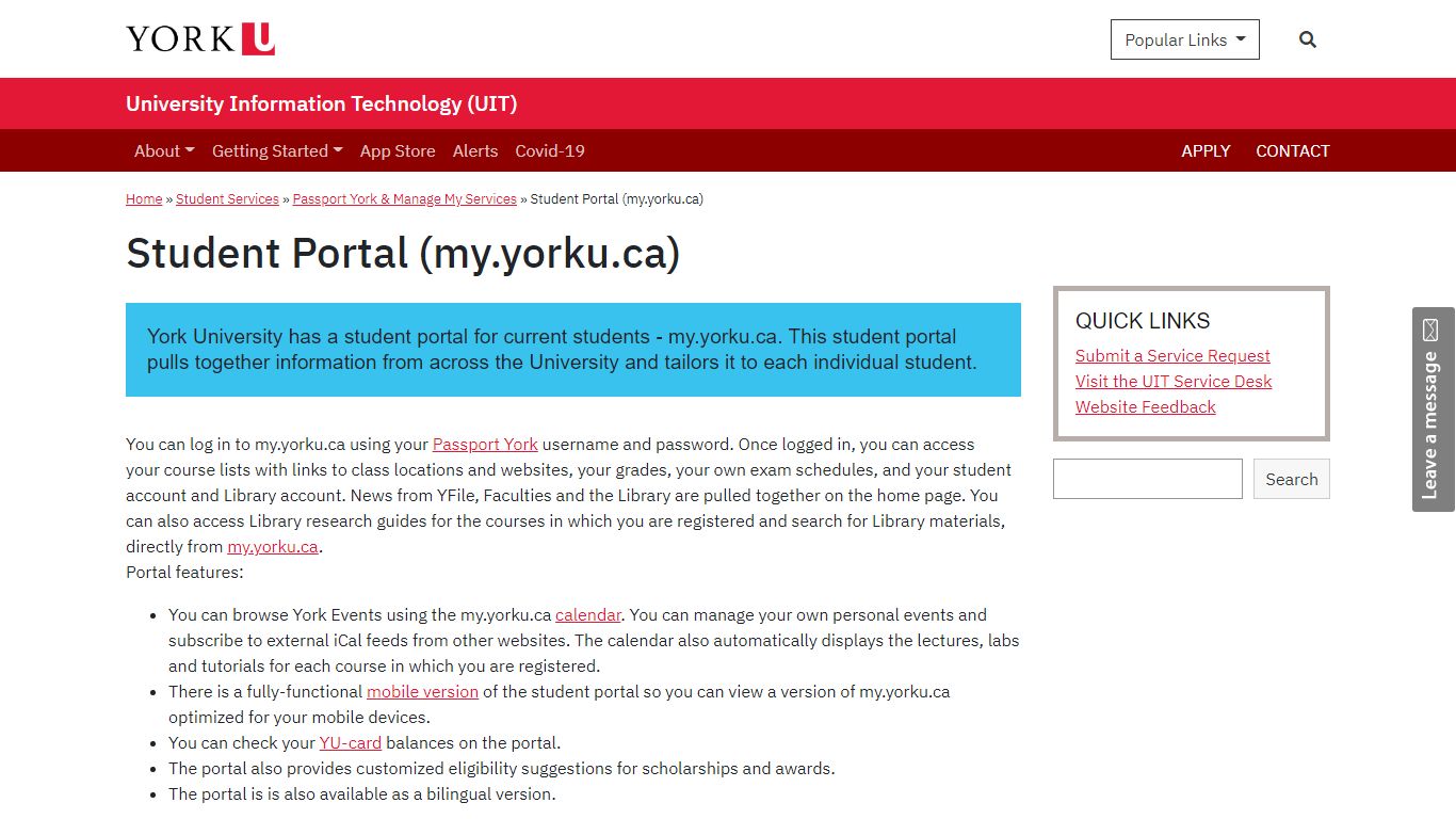 Student Portal (my.yorku.ca) - York University