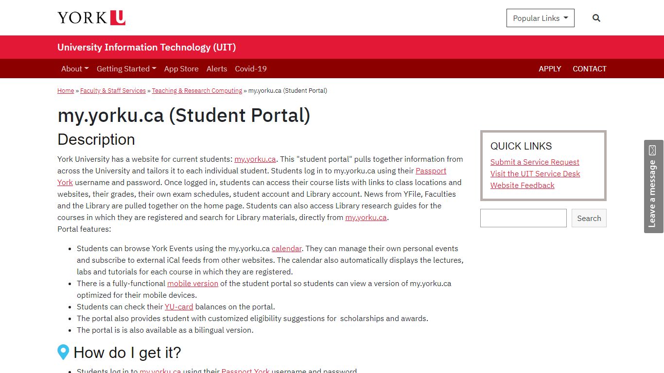 my.yorku.ca (Student Portal) - York University